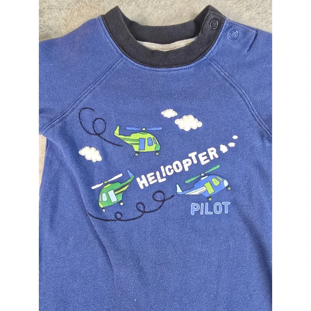 Gymboree Helicopter Romper Y2K 12-18m Blue Pilot Graphic Vintage 2007 Cotton